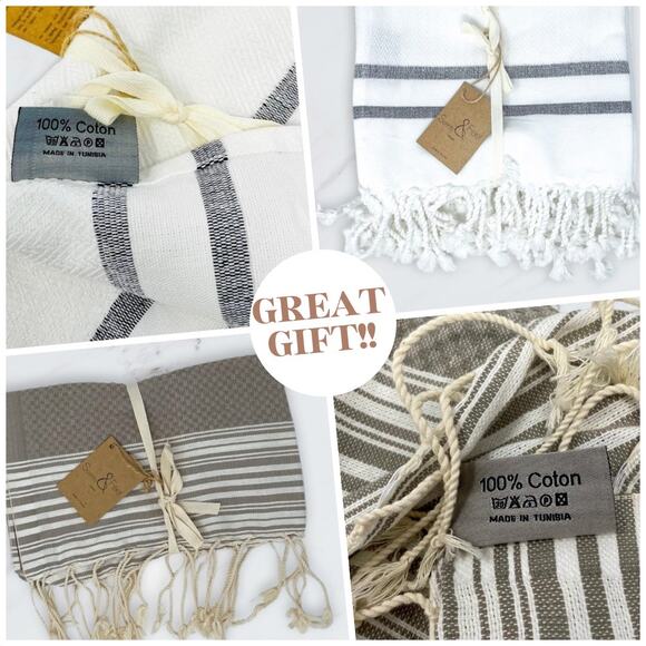 Scents & Feel Luxury Towel Set 4 Gray White Handwoven Cotton NWT NWOT - Picture 1 of 7